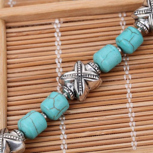Henger alakú türkiz karkötő antik ezüst színű kiegészítőkkel