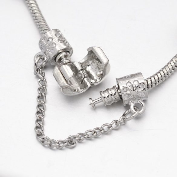 Rózsaszín csillogó virágos függő charm Pandora stílusú karkötő