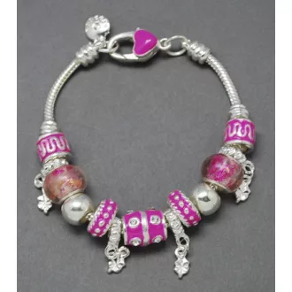   Magenta színű, keleties stílusú charm Pandora stílusú karkötő