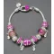 Magenta színű, keleties stílusú charm Pandora stílusú karkötő