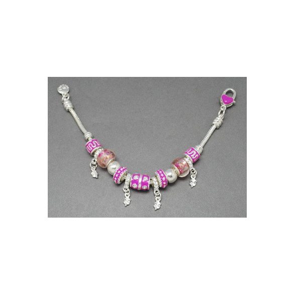 Magenta színű, keleties stílusú charm Pandora stílusú karkötő
