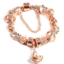   Rózsaarany színű karkötő - a tenger ihlette mintákkal - pezsgőszínű kristályos üveg és fém charm -  Pandora stílusú karkötő