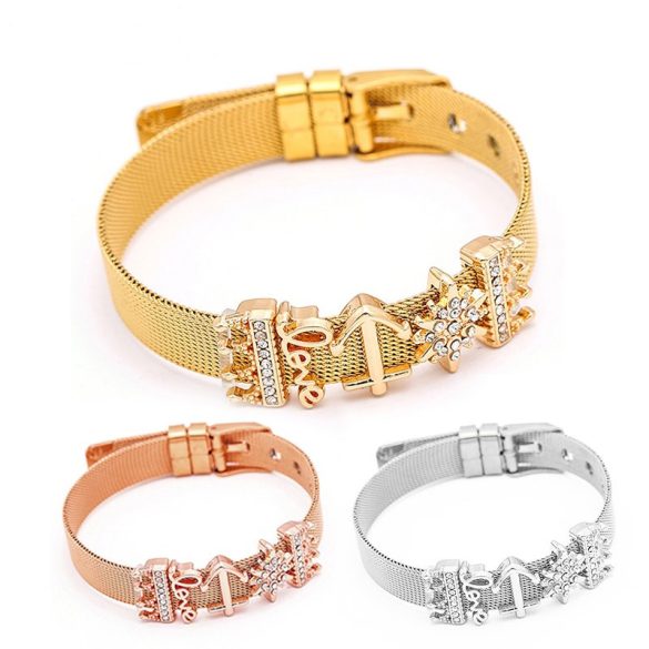 Nemes acél aranyozott Pandrea Reflexions Pandora stílusú karkötő csillogó kristályokkal