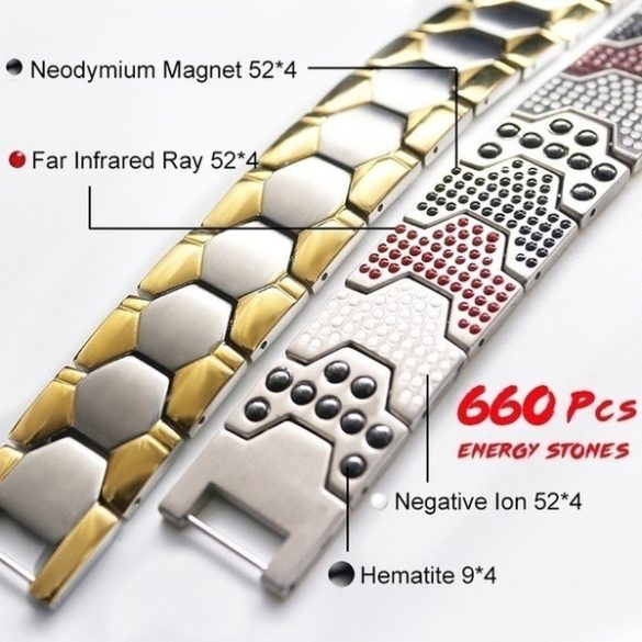 Aranyos-ezüstös nemesacél mágneses karkötő - Infrared Germánium Negative Ion