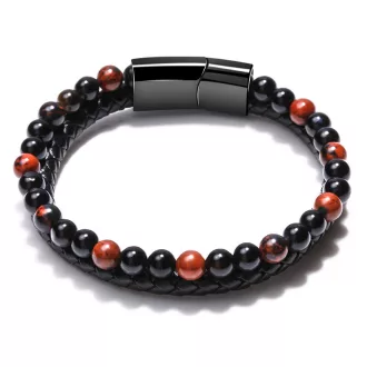   Ásvány karkötő, fonott bőr, kétsoros, mágneses kapoccsal gyöngy kövekkel