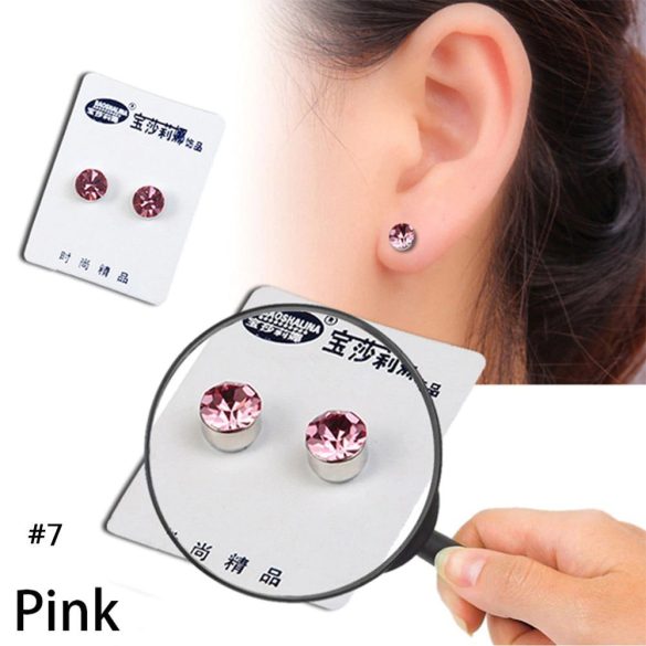 Mágneses rögzítésű rózsaszín kristályüveg fülbevaló (1 pár)