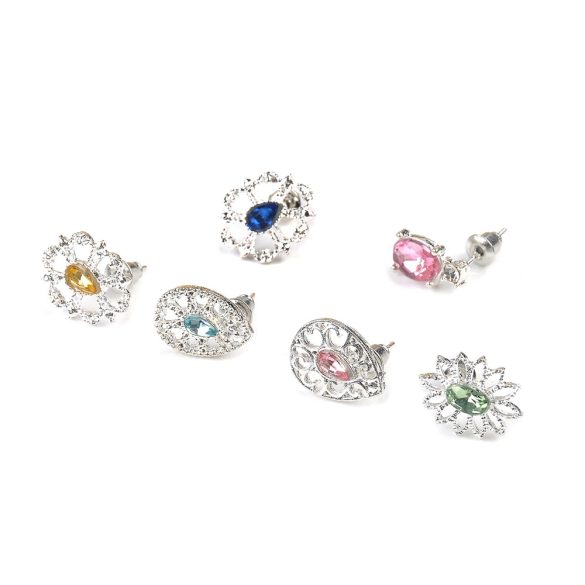 Csipkézett mintás tengerkék kővel díszített fülbevaló (1pár)