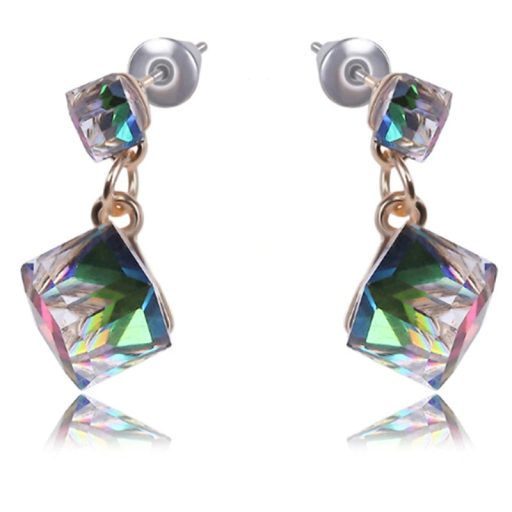 Modern forma dupla kocka színjátszó kristályüveg fülbevaló (1 pár)