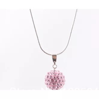   Ezüst színű nyaklánc rózsaszín Shamballa medállal és fülbevalókkal (szett)