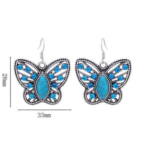 Kígyóbőr jellegű nyaklánc, antikolt ezüst és türkizzel mintázott pillangó medál és fülbevaló szett