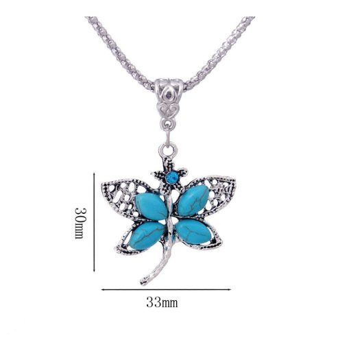 Kígyóbőr jellegű nyaklánc, antikolt ezüst és türkizzel mintázott szitakötő medál és fülbevaló szett