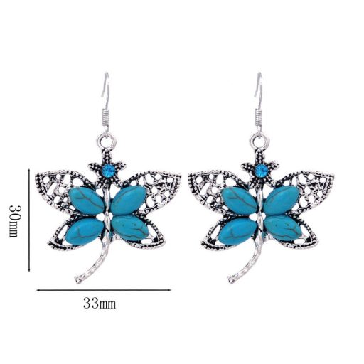 Kígyóbőr jellegű nyaklánc, antikolt ezüst és türkizzel mintázott szitakötő medál és fülbevaló szett