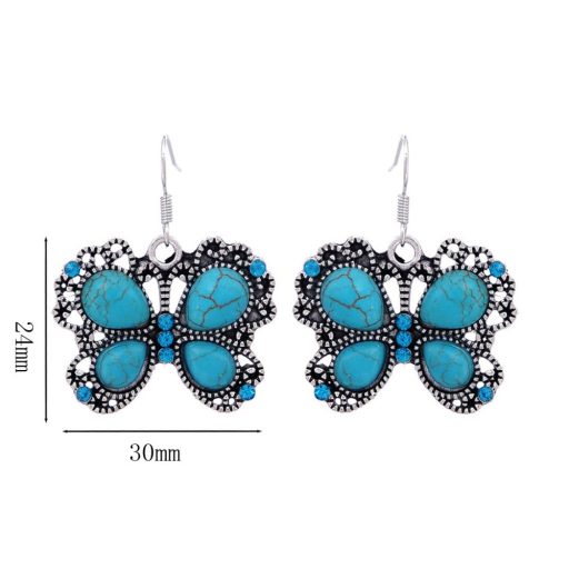 Kígyóbőr jellegű nyaklánc, antikolt ezüst és türkizzel mintázott pillangó medál és fülbevaló szett