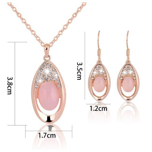 Rózsa aranyozott nyaklánc, opál és ausztria kristály medállal és fülbevalókkal - szett