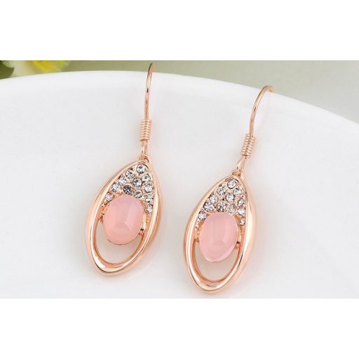 Rózsa aranyozott nyaklánc, opál és ausztria kristály medállal és fülbevalókkal - szett