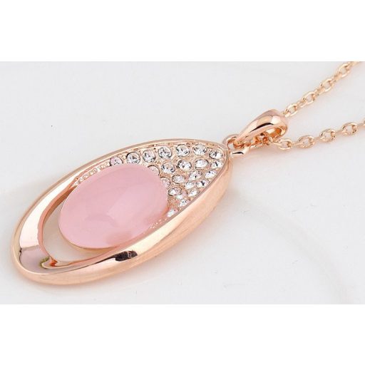 Rózsa aranyozott nyaklánc, opál és ausztria kristály medállal és fülbevalókkal - szett