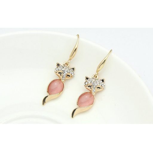 Rózsa aranyozott nyaklánc, opál és ausztria kristály, róka medállal és fülbevalókkal - szett