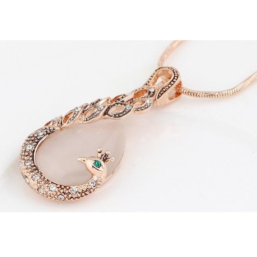 Rózsa aranyozott, antikolt, nyaklánc, opál és ausztria kristály páva medállal és fülbevalókkal - szett