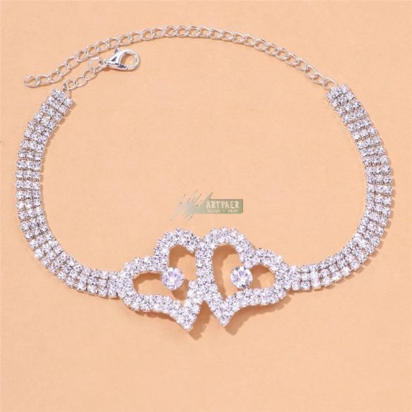 Esküvői, menyasszonyi, alkalmi, szív mintás bokalánc cirkónium kristályos