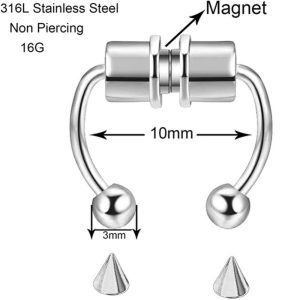 Hamis orrgyűrű (piercing) mágneses patkó 316L acél ezüstös