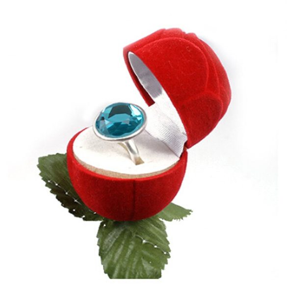 Díszdoboz rózsaszál alakú - bizsukhoz, ékszerekhez piros-zöld színben