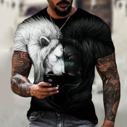 Yin-Yang oroszlán animal póló 3D mintával elől-hátul