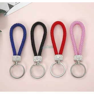   APK0112K1 Kulcstartó, táskadísz fonott bőr üveg kristállyal több színben - hölgyeknek