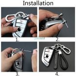 Kulcstartó, távirányító fonott bőr telefonszámmal, karabineres