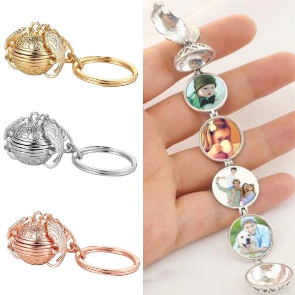 Metál kulcstartó rózsa aranyozott fotó tartó, táskadísz