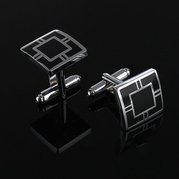 Ezüst-fekete absztrakt Mandzsettagomb, 1pár