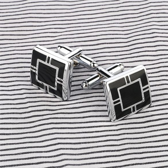 Ezüst-fekete absztrakt Mandzsettagomb, 1pár