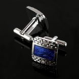 Ezüstözött absztrakt királykék betéttel, Mandzsettagomb, 1pár