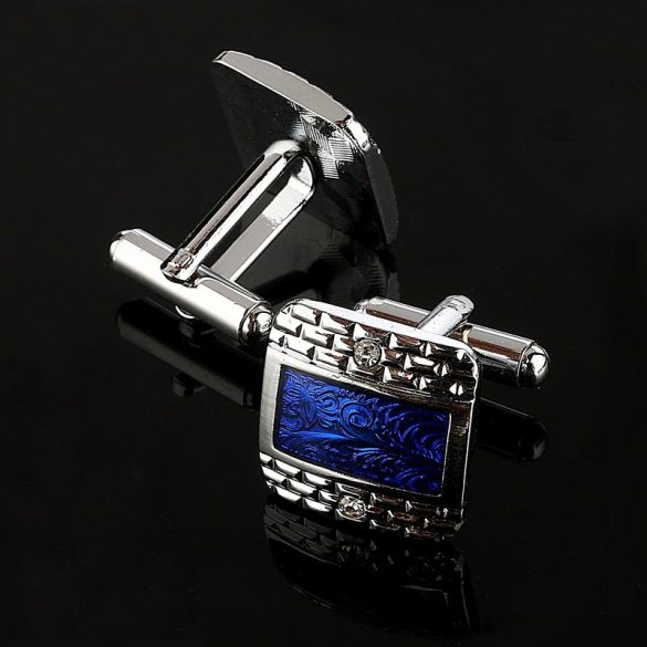 Ezüstözött absztrakt királykék betéttel, Mandzsettagomb, 1pár