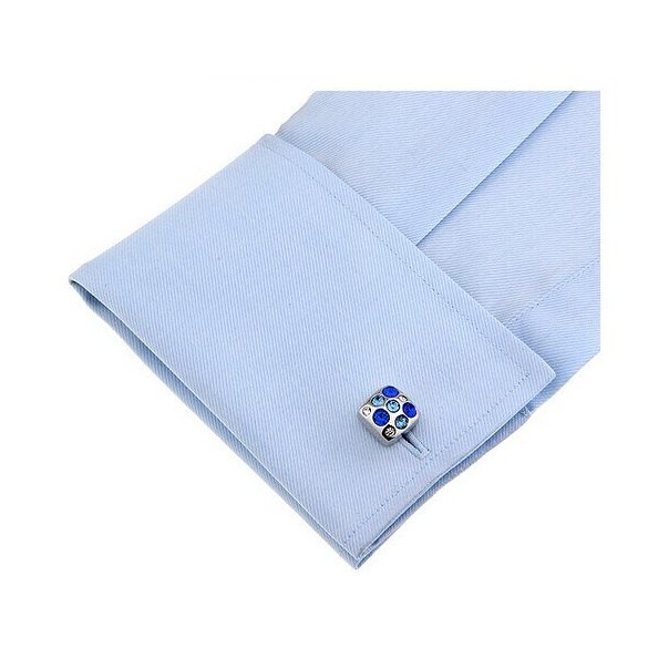 Ezüst királykék-világoskék kristályokkal díszített absztrakt Mandzsettagomb, 1pár