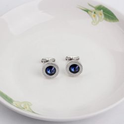   Ezüstözött absztrakt sötétkék kristályos Mandzsettagomb, 1pár