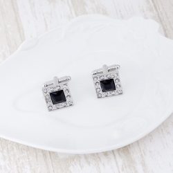   Ezüstözött absztrakt fekete kristályos Mandzsettagomb, 1pár