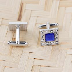   Ezüstözött absztrakt királykék kristályos Mandzsettagomb, 1pár