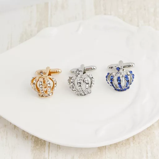 Ezüstözött korona kristályokkal Mandzsettagomb, 1pár