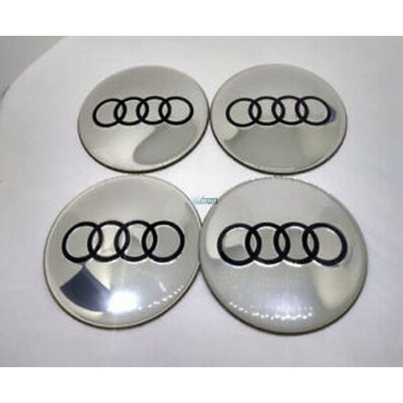 3D autó Audi ezüst felniközép 60 mm, kupak matrica (4 db) alumínium