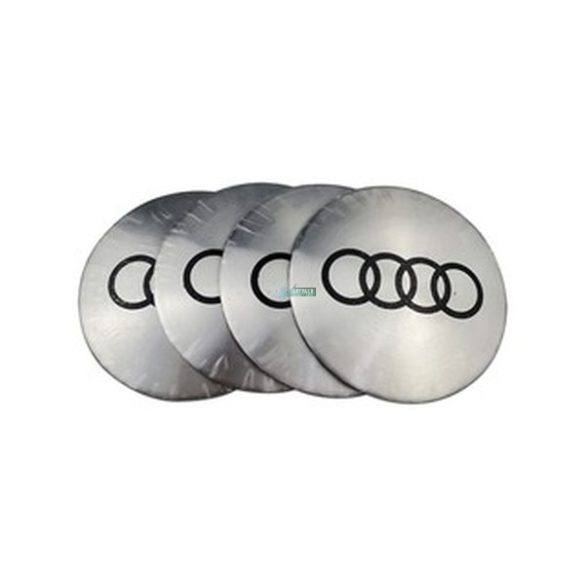 3D autó Audi ezüst felniközép 65 mm, kupak matrica (4 db) alumínium
