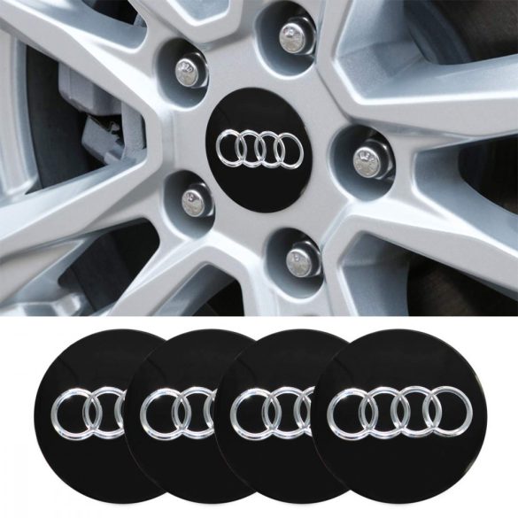 3D autó Audi fekete felniközép 56 mm, kupak matrica (4 db) alumínium
