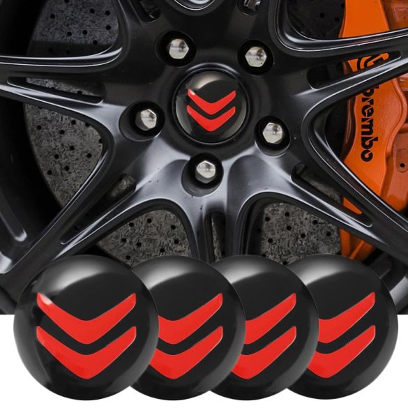 3D autó Citroen fekete-piros felniközép kupak matrica (4 db) 56 mm alumínium