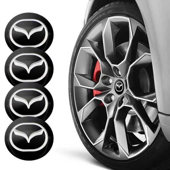3D autó Mazda fekete felniközép kupak matrica (4 db) 56 mm, alumínium