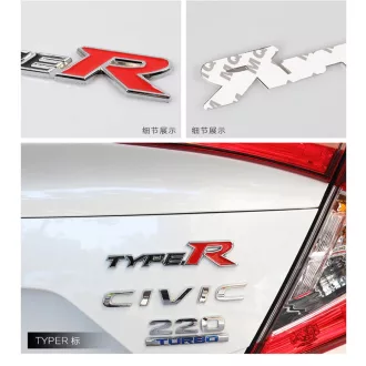 3D autó matrica Honda Type R ezüst-fekete-piros színű
