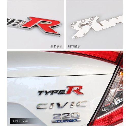 3D autó matrica Honda Type R ezüst-fekete-piros színű