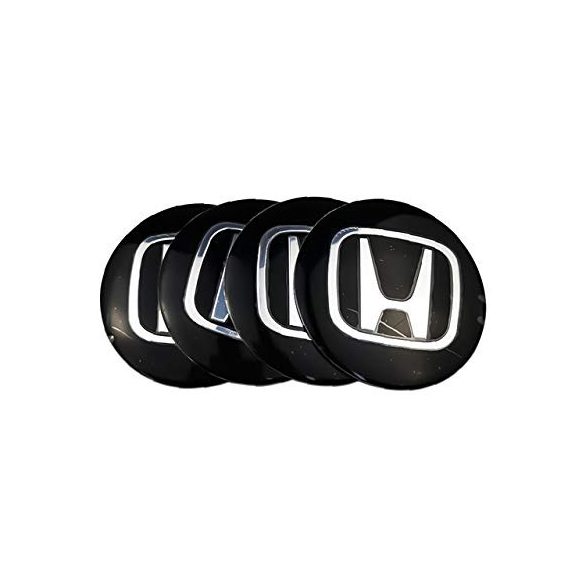 3D autó Honda fekete ezüst széllel felniközép kupak matrica (4 db) 65 mm, alumínium