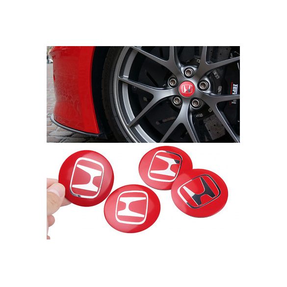 3D autó Honda piros felniközép kupak matrica (4 db) 65 mm, alumínium