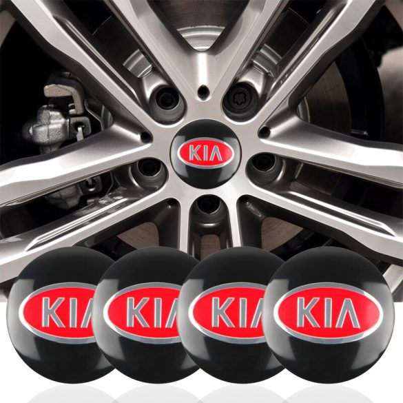 3D autó Kia fekete-piros felniközép kupak matrica (4 db) 56 mm, alumínium