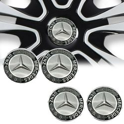   3D autó Mercedes ezüst-fekete felniközép kupak matrica (4 db) 56 mm, alumínium