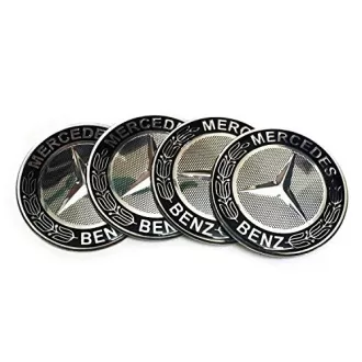   3D autó Mercedes ezüst-fekete felniközép kupak matrica (4 db) 56 mm, alumínium